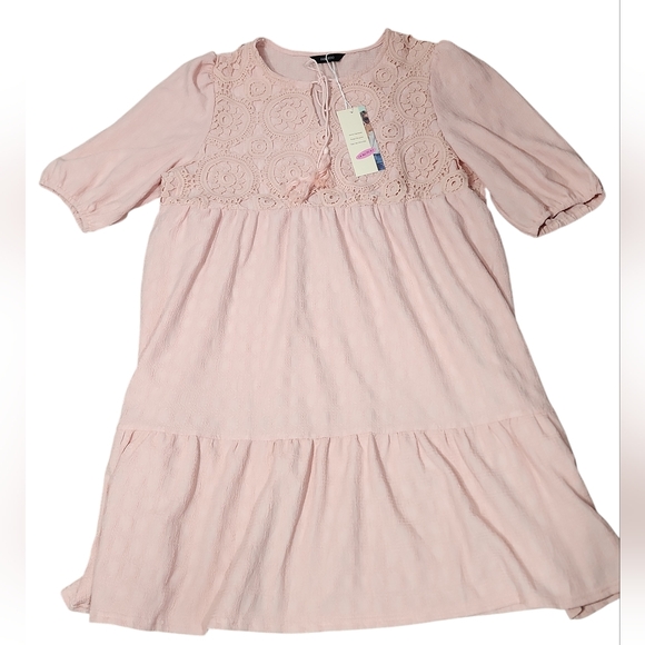 Dokotoo Pink Lace Boho Summer Elbow Sleeves Dress. M - Picture 7 of 15